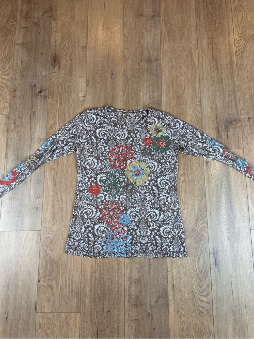 Brown Floral Long Sleeve Top